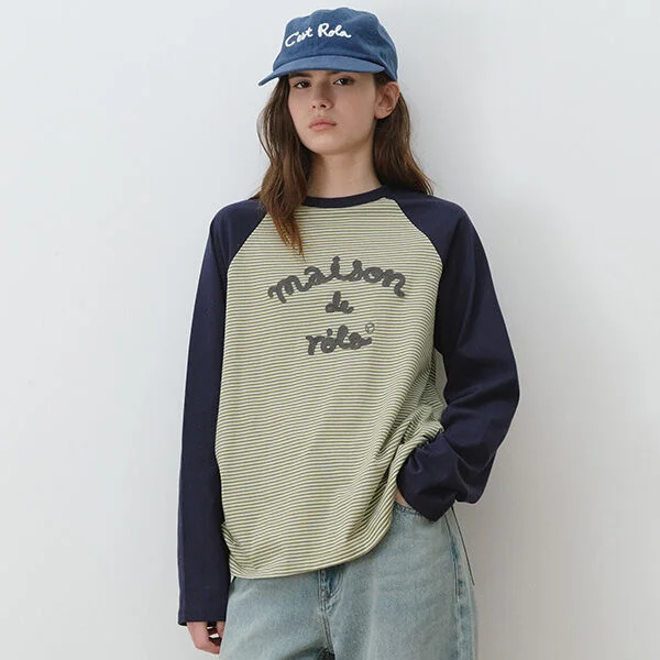 MAISON DE ROLA EMBROIDERY STRIPE LONG SLEEVE L/GR+NV