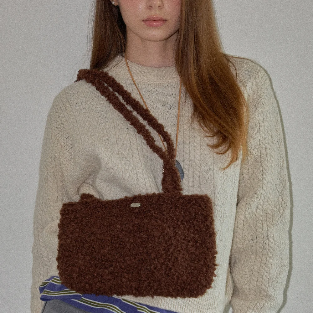 Fluffy Handmade Crochet Knit Shoulder Bag _ Brown