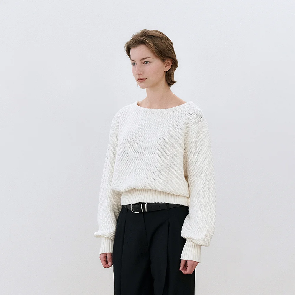Boat-neck Pullover(White)