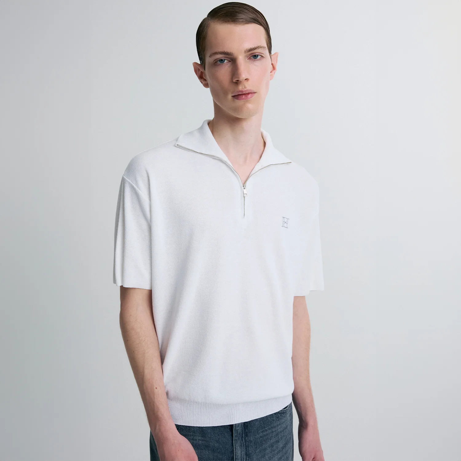 QUARTER-ZIP KNIT POLO SHIRT WHITE