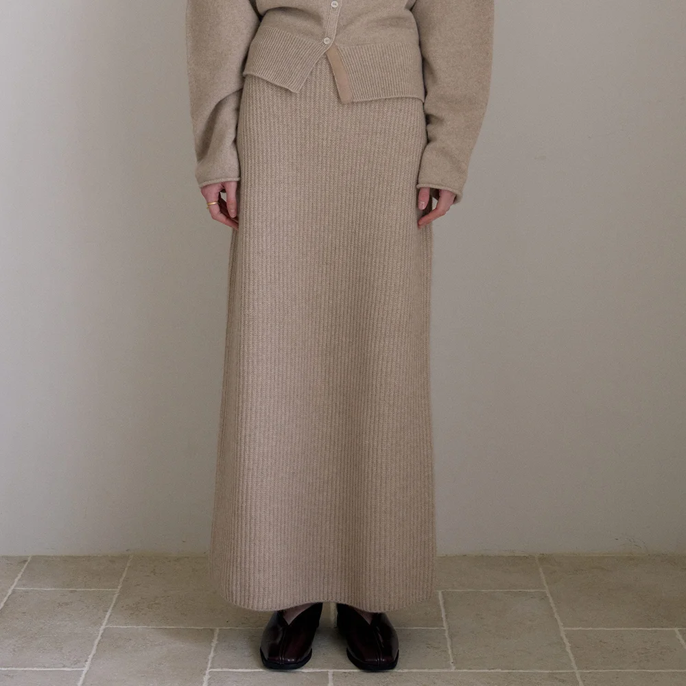 WHOLE GARMENT RACCOON SKIRT_SAND BEIGE