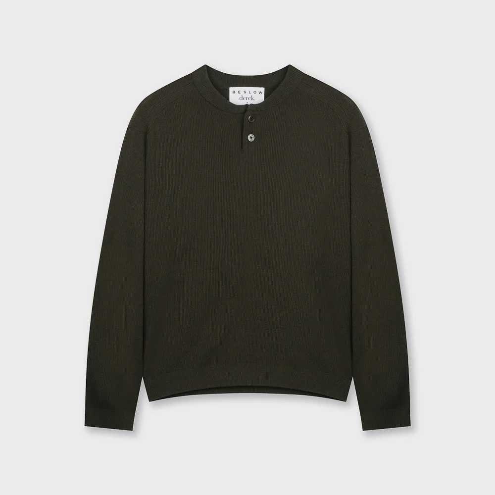 WOOL BLENDED HENLEY NECK KNIT DARK OLIVE