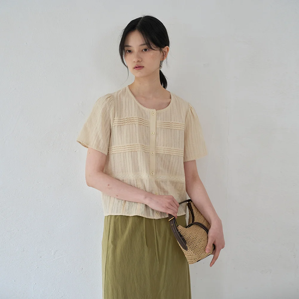 SANDY PINTUCK BLOUSE (butter beige)