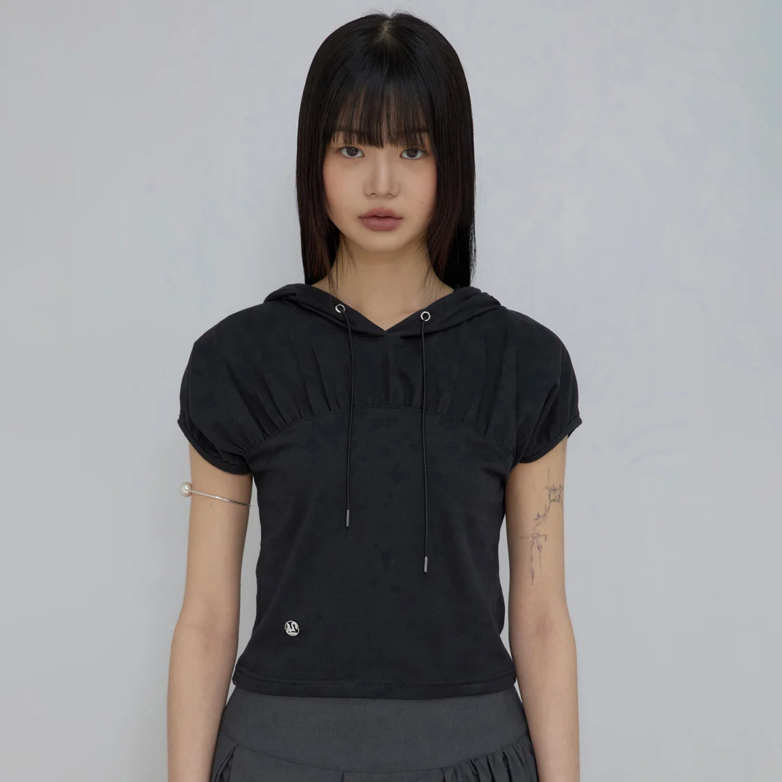 Kaya Shirred Hoodie (FL-159_Black)