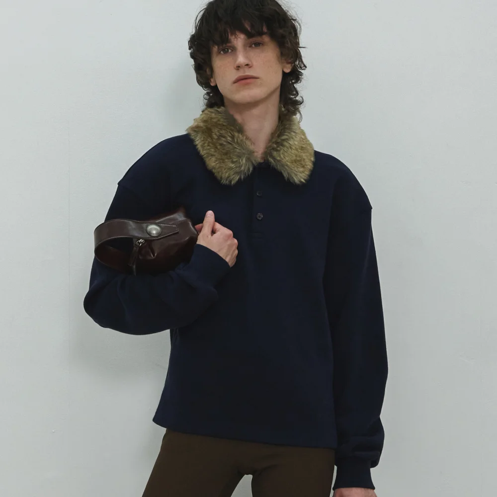 UNISEX, Detachable Fur Collar PK Shirt / Navy
