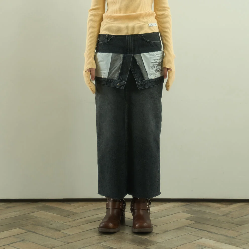Overall Maxi Denim Skirt / Black