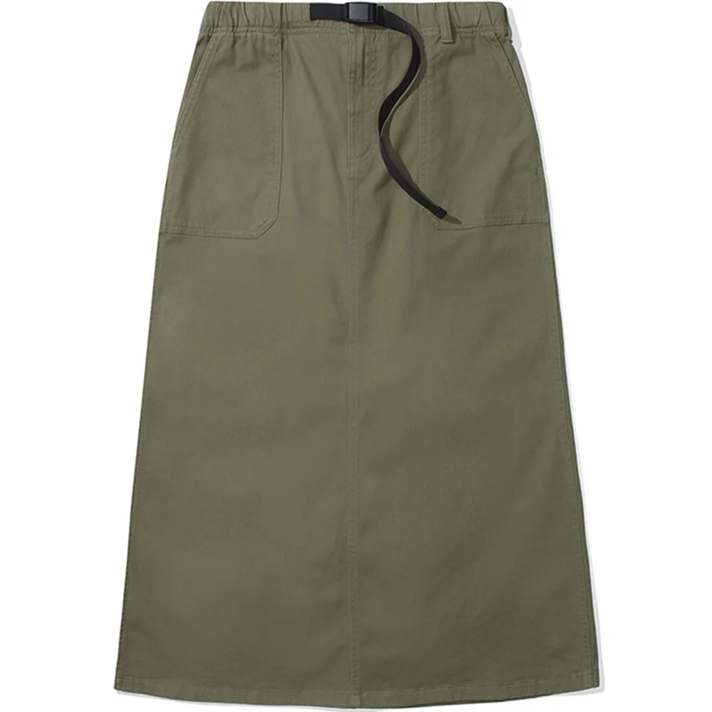 M-LABEL BELTED PEACH COTTON LONG SKIRT 卡其色