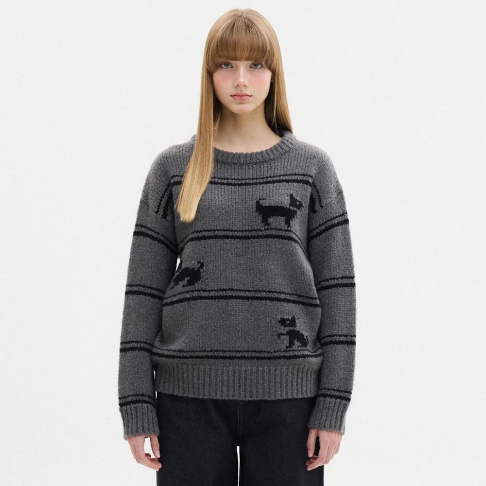 Puppy Pixel Alpaca Wool Knit (Charcoal)