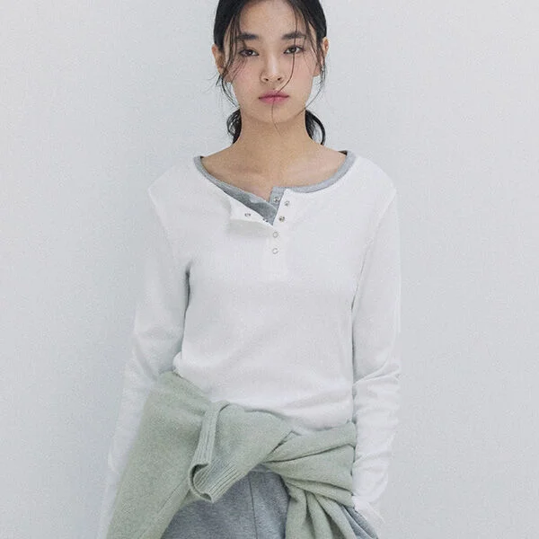 NUBASIC BUTTON LONG SLEEVE T-SHIRT WHITE