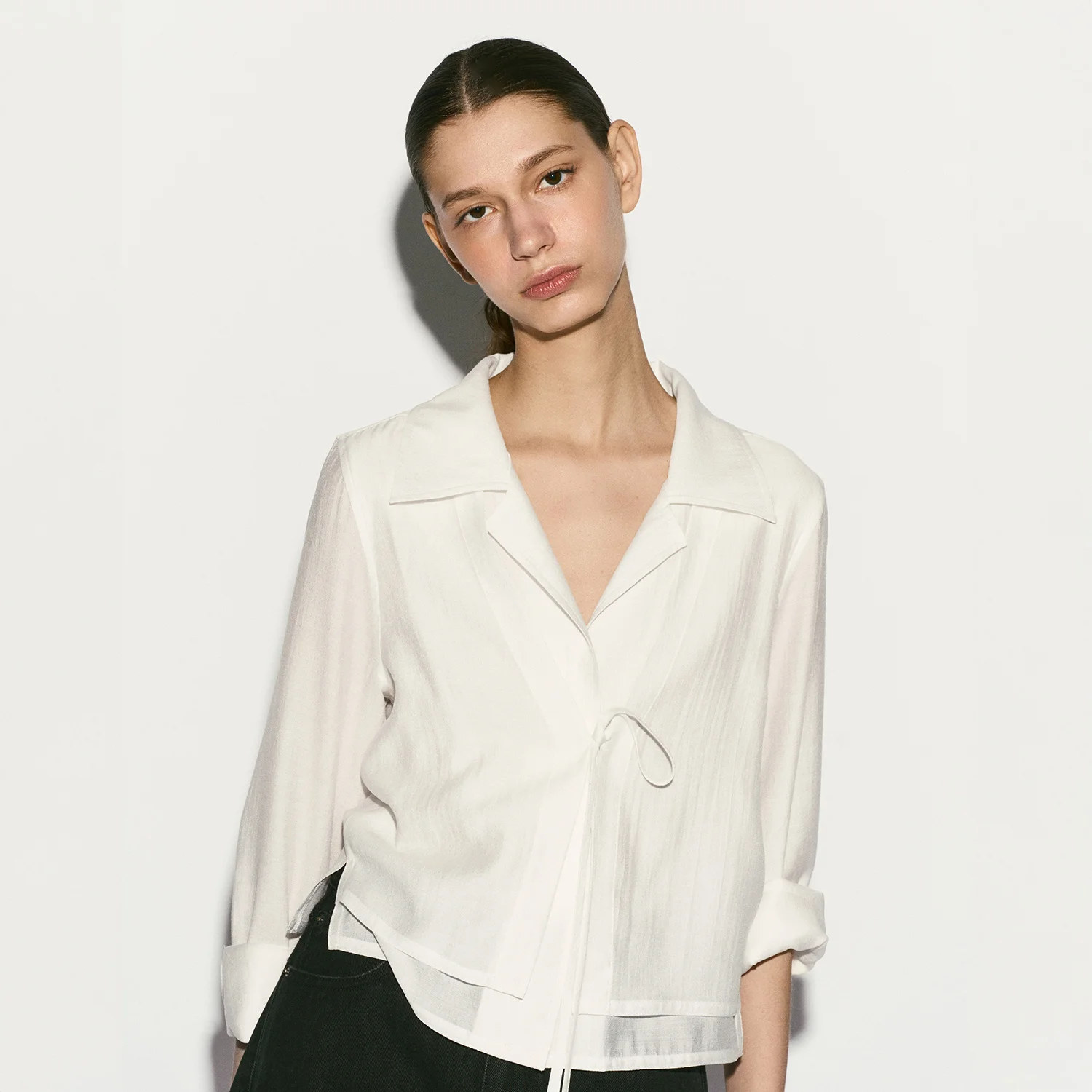 TIE FRONT LAYERED SHIRT
