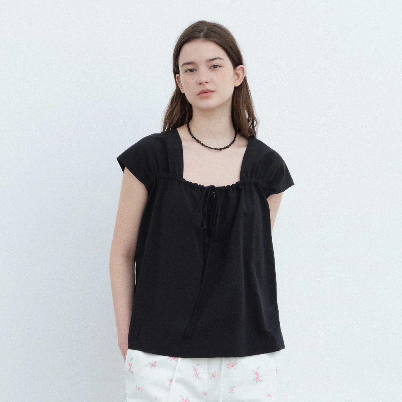 Two Way Ribbon Blouse-Black