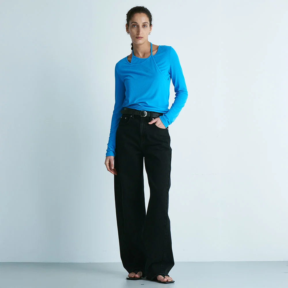 Curved-Fit Washed Black Denim Pants L316-10
