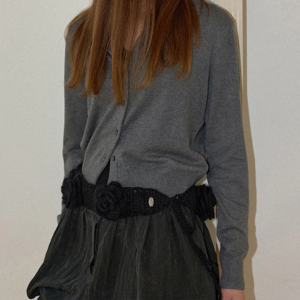 Camellia Handmade Crochet Mohair Knit Wide Belt _ Black