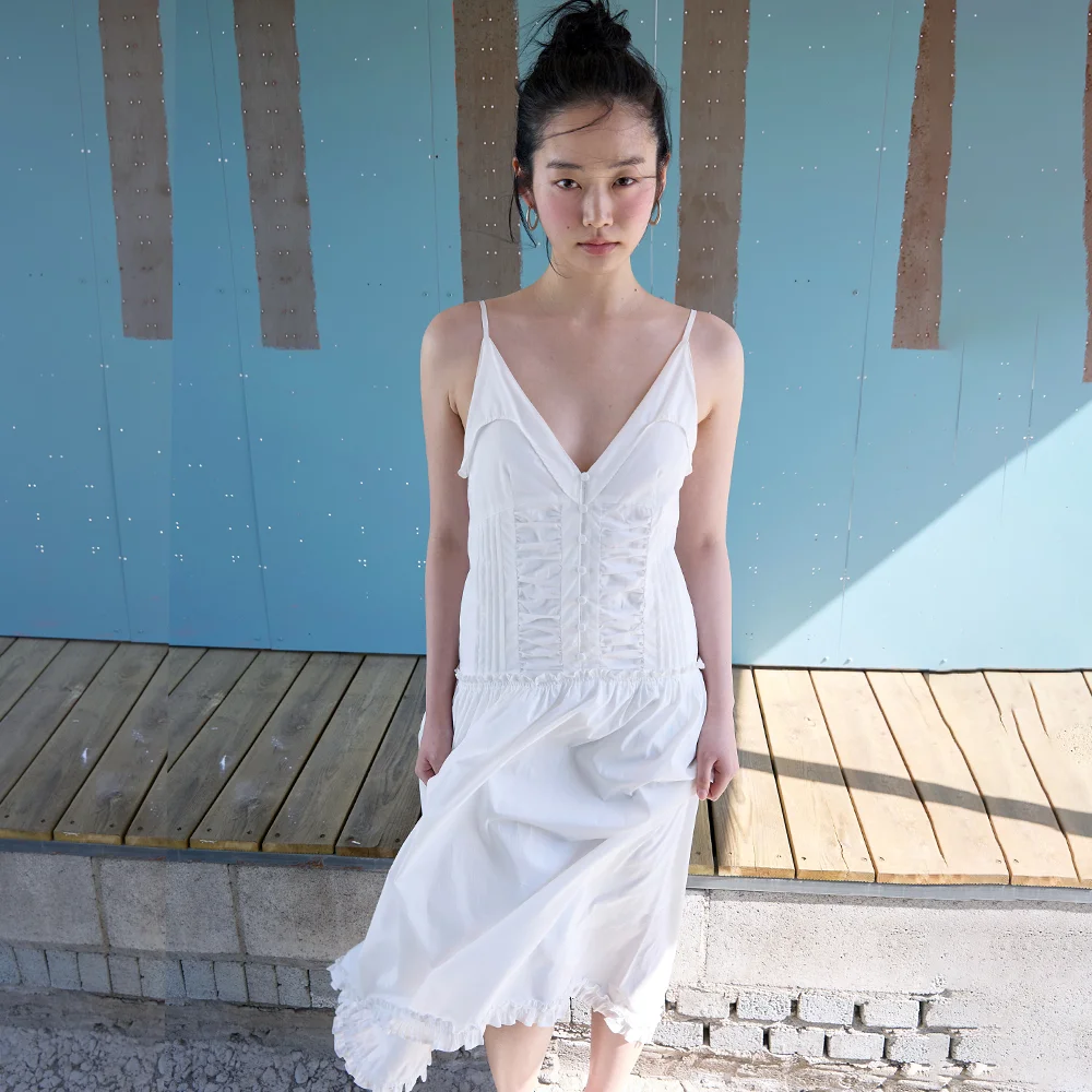 Unbalanced Frill Dress White