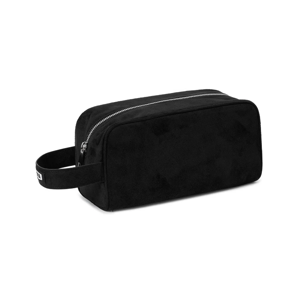 UNISEX SUEDE EFFECT ONE HANDLE POUCH BAG - BLACK