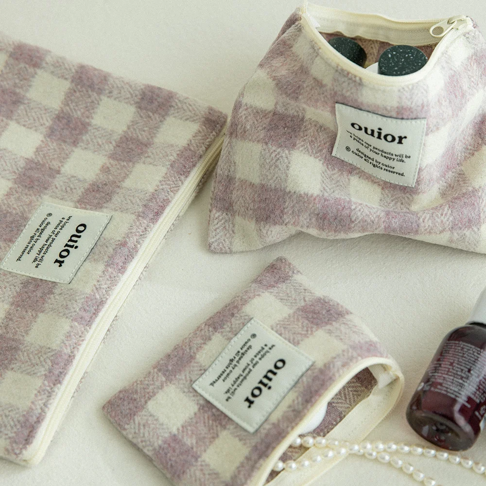 ouior flat pouch_wool check french lilac