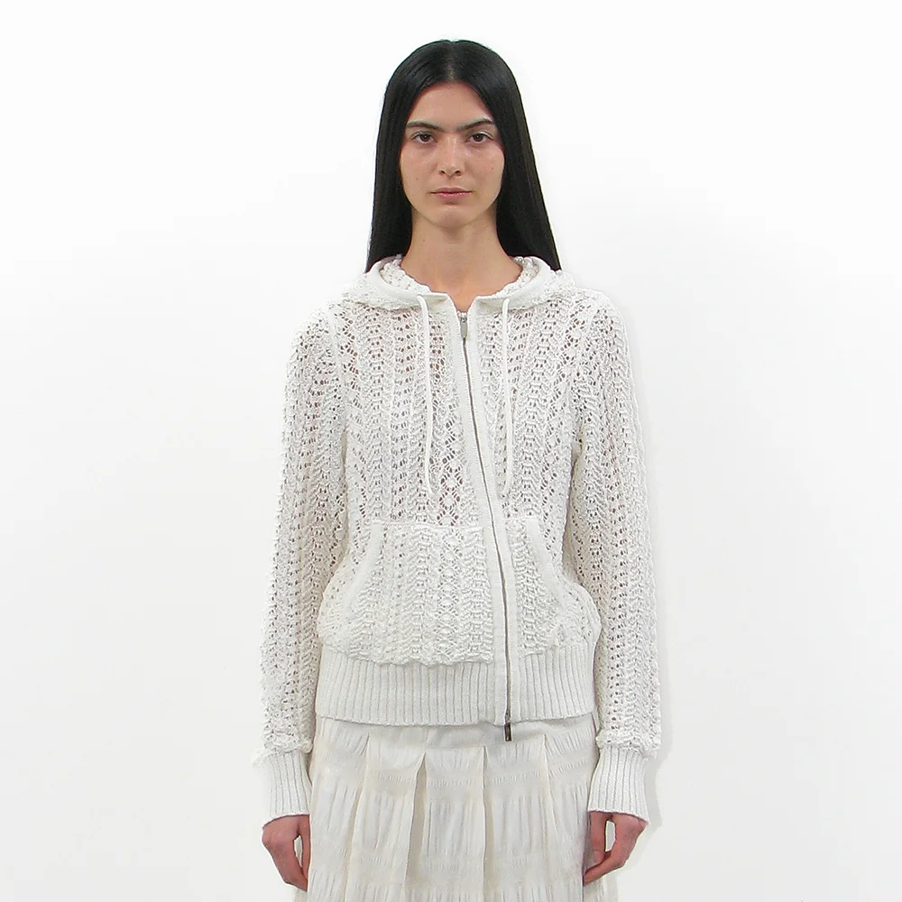 OPENWORK ASYMMETRIC ZIP-UP HOODIE KNIT_IVORY