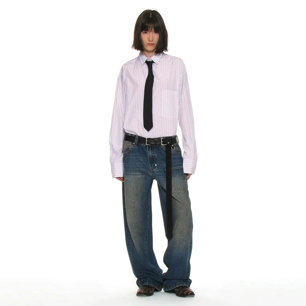 POCKET CINCH-BACK CURVED JEANS_DARK BLUE