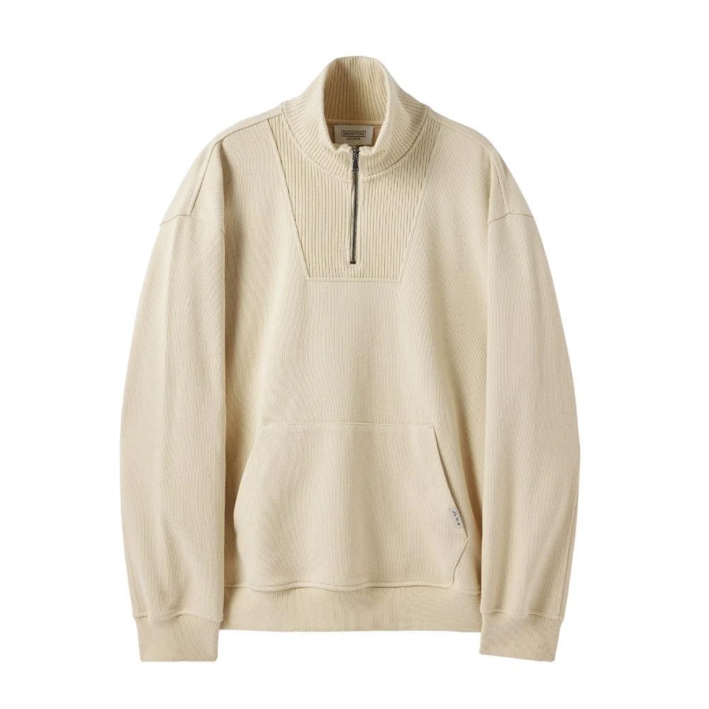 DIAGONAL JACQUARD HALF ZIP SWEAT T-SHIRT - BUTTER (P244USW433)