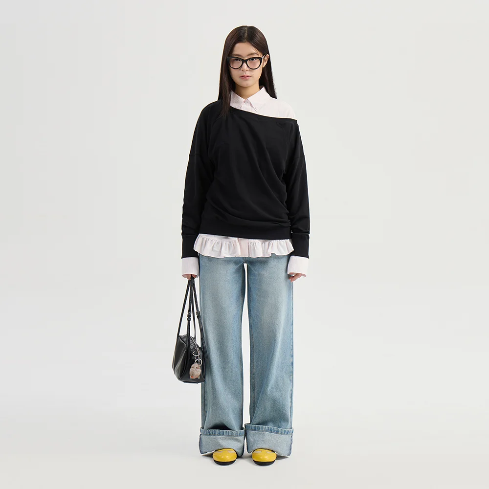 Chouetties by LUCKY CHOUETTE_Off-shoulder Sweatshirt (black) LATAX26320BKX