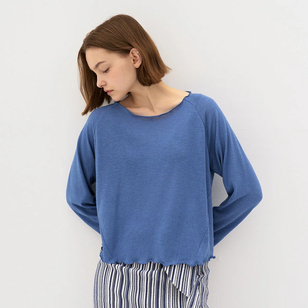 5P Boat neck Sleeve Knit top - Blue