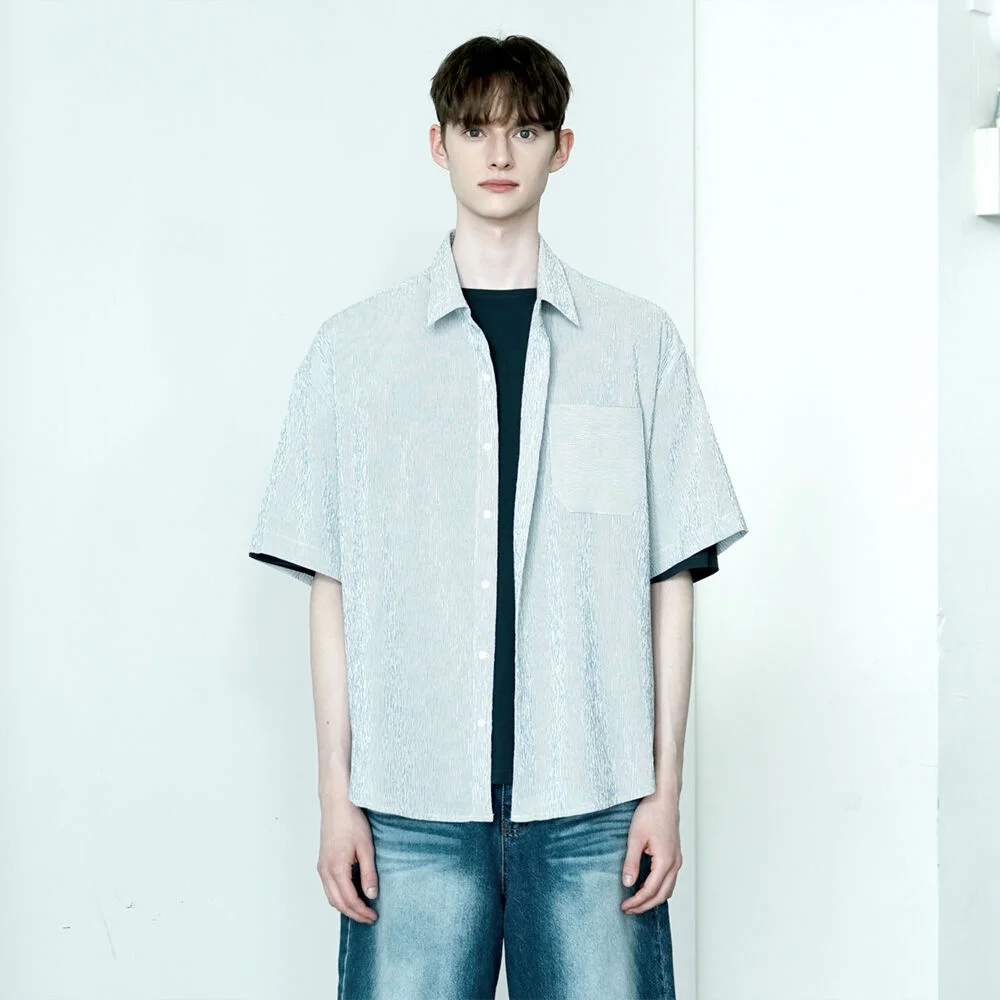 DM1021 WRINKLE STRIPE HALF SHIRTS_BLUE