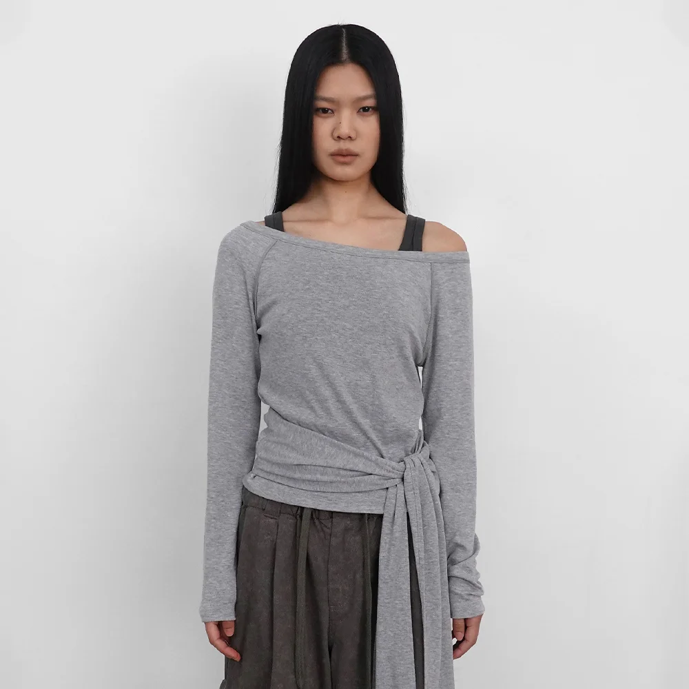 Strap Off Shoulder T_Melange Grey