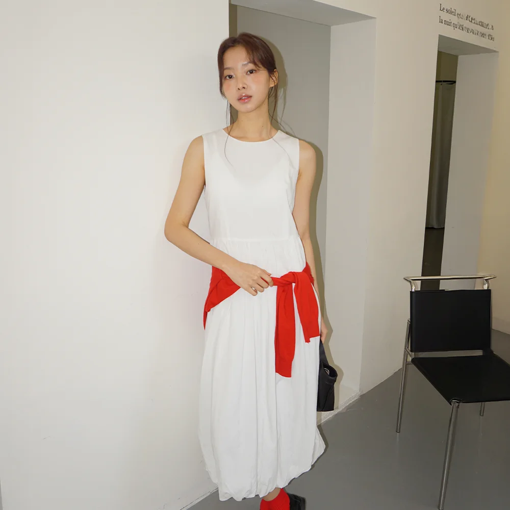 (woman) Elly 氣球 長 連衣裙_White