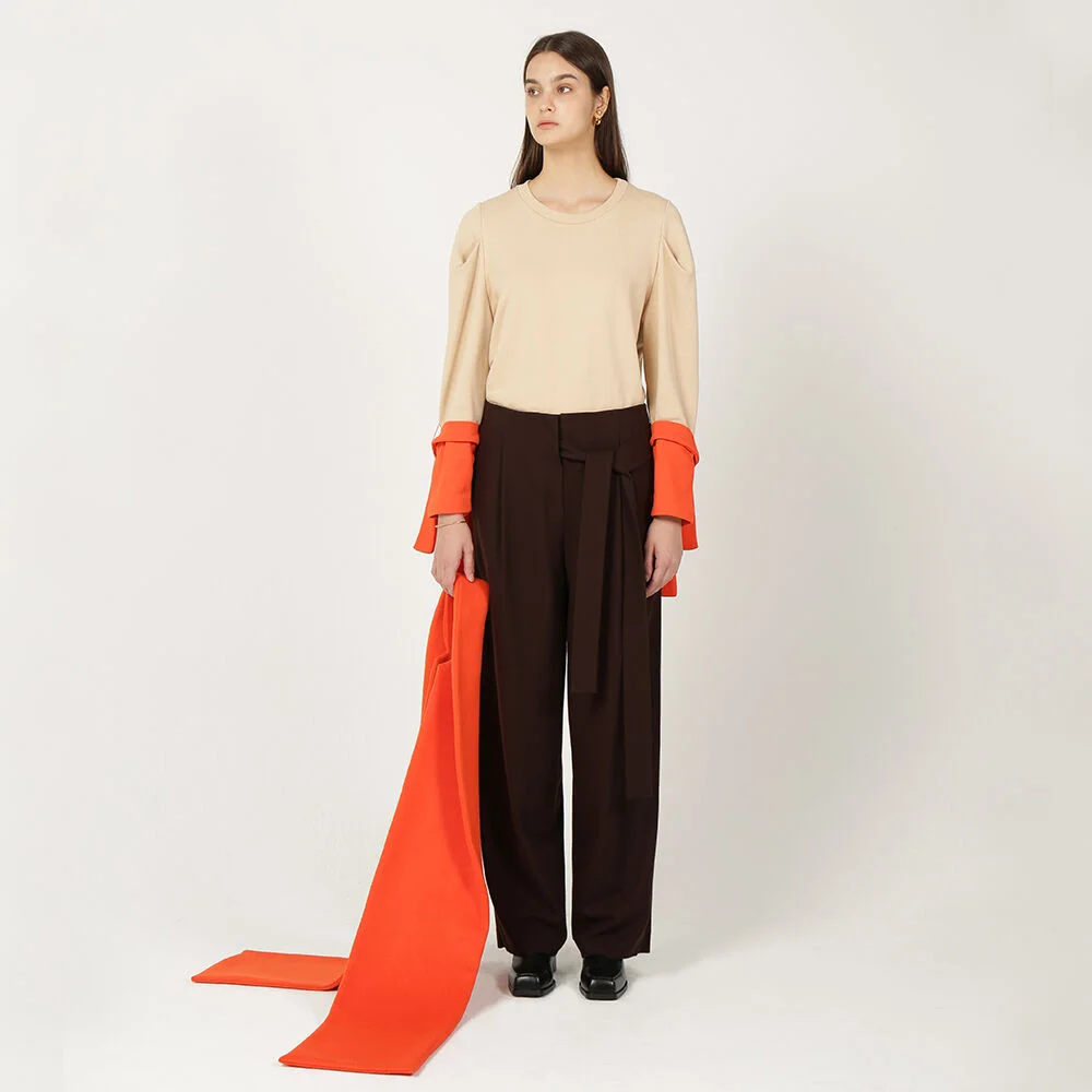 Tuck Detail Wide Pants_Brown