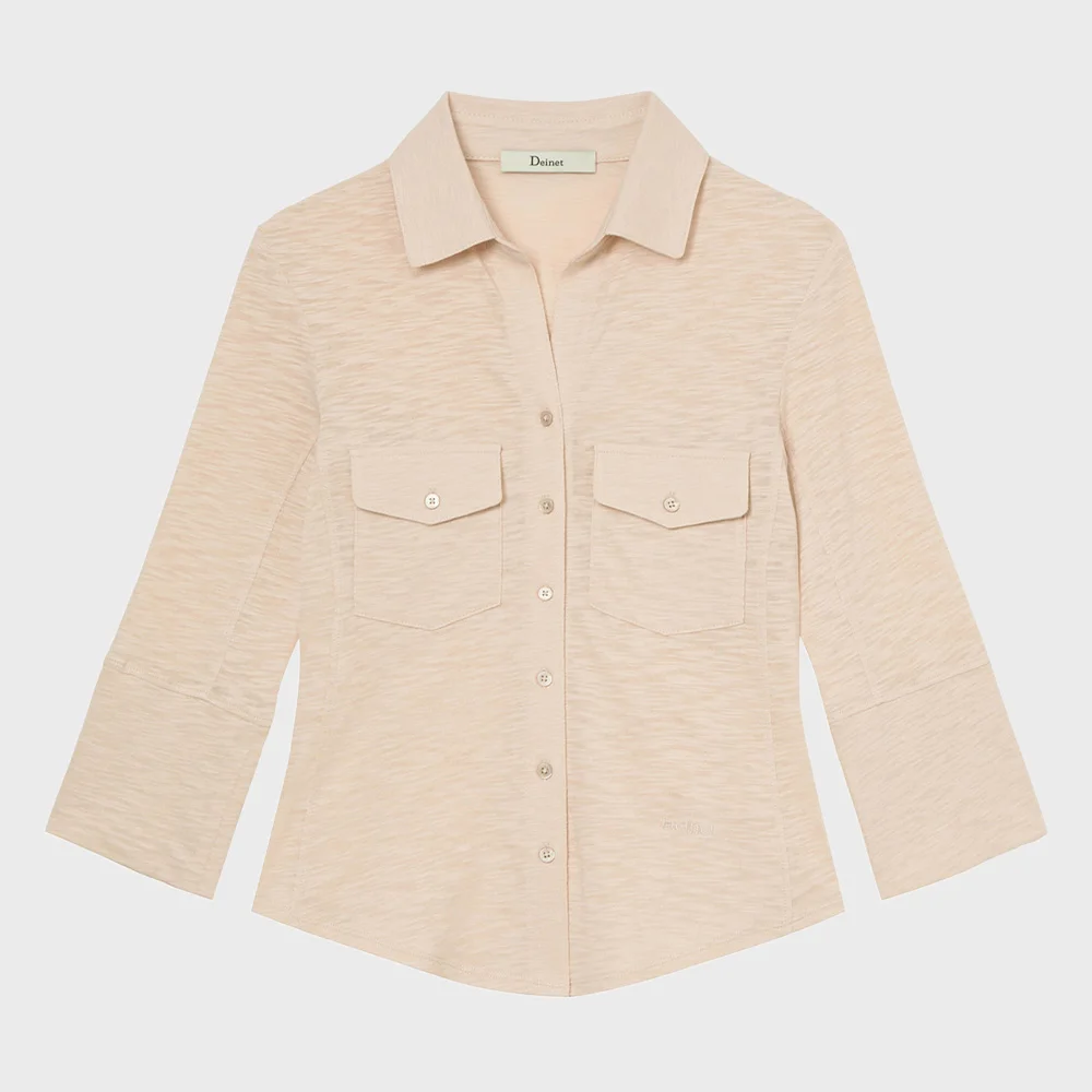 BUTTON COLLAR T-SHIRT IN BEIGE