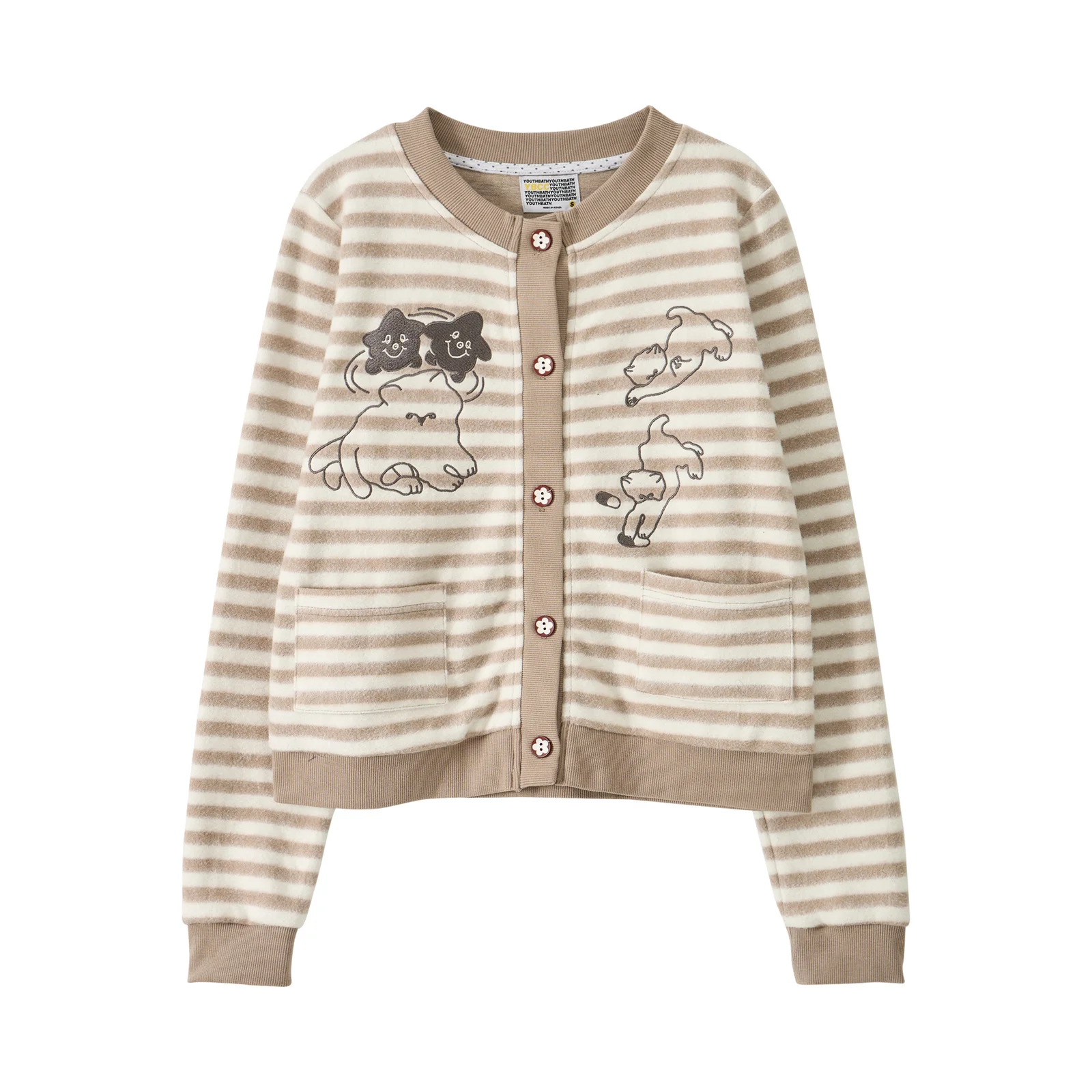 Cat Graphic Striped Cardigan_Beige