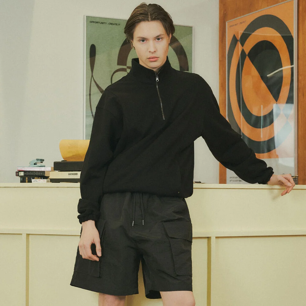 T20001 Curved anorak sweatshirt_Black