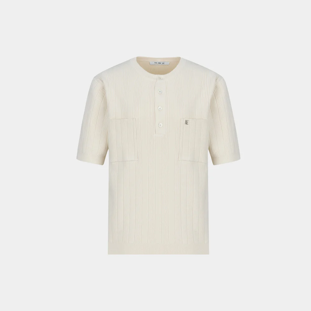 (M) HENLEY CASHMERE BLEND KNIT TOP - IVORY