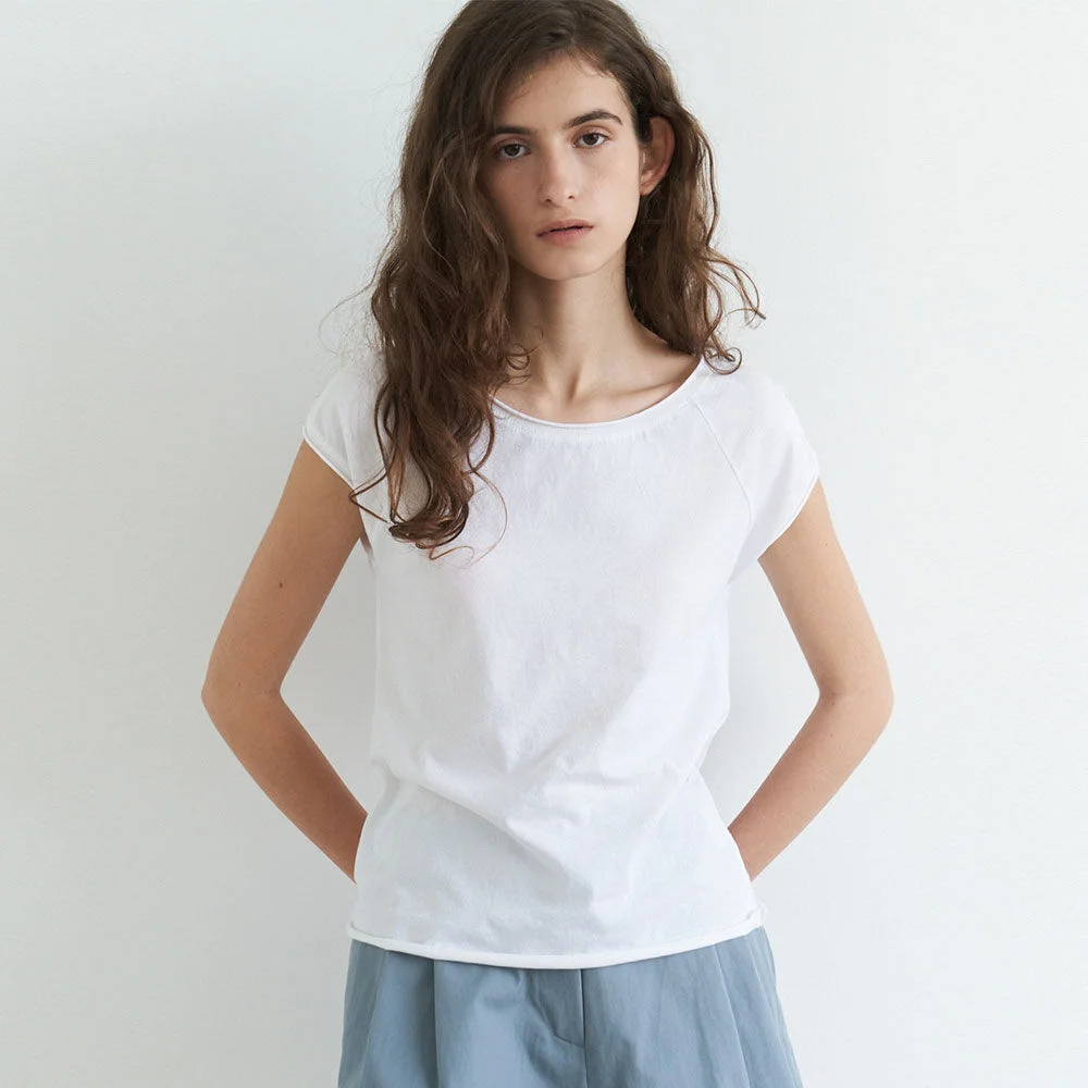 Round Neck Cap Sleeve T-Shirt(White)