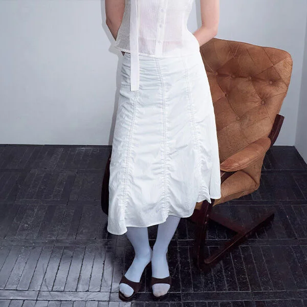 SHIRRING MIDI SKIRT WHITE