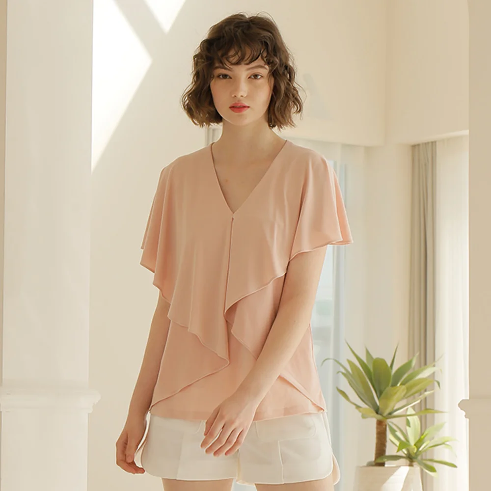FLARE DRAPE SLEEVELESS T-SHIRTS_PINK