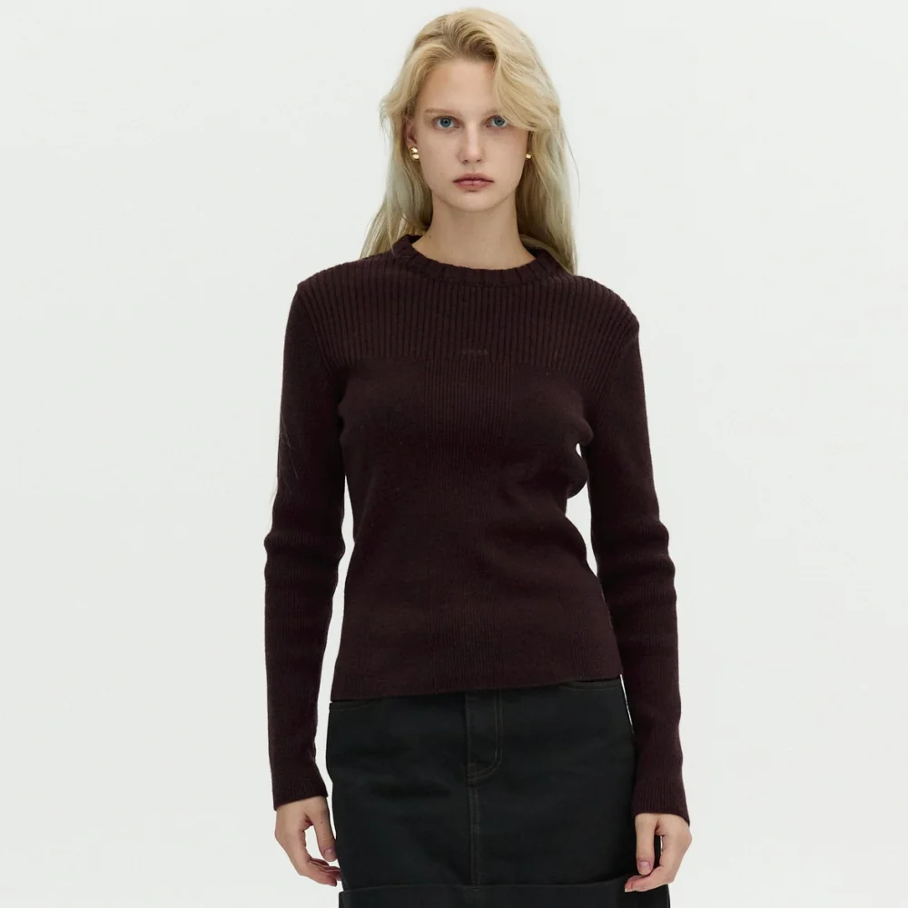 CASHMERE BLAND KNIT TOP_WINE