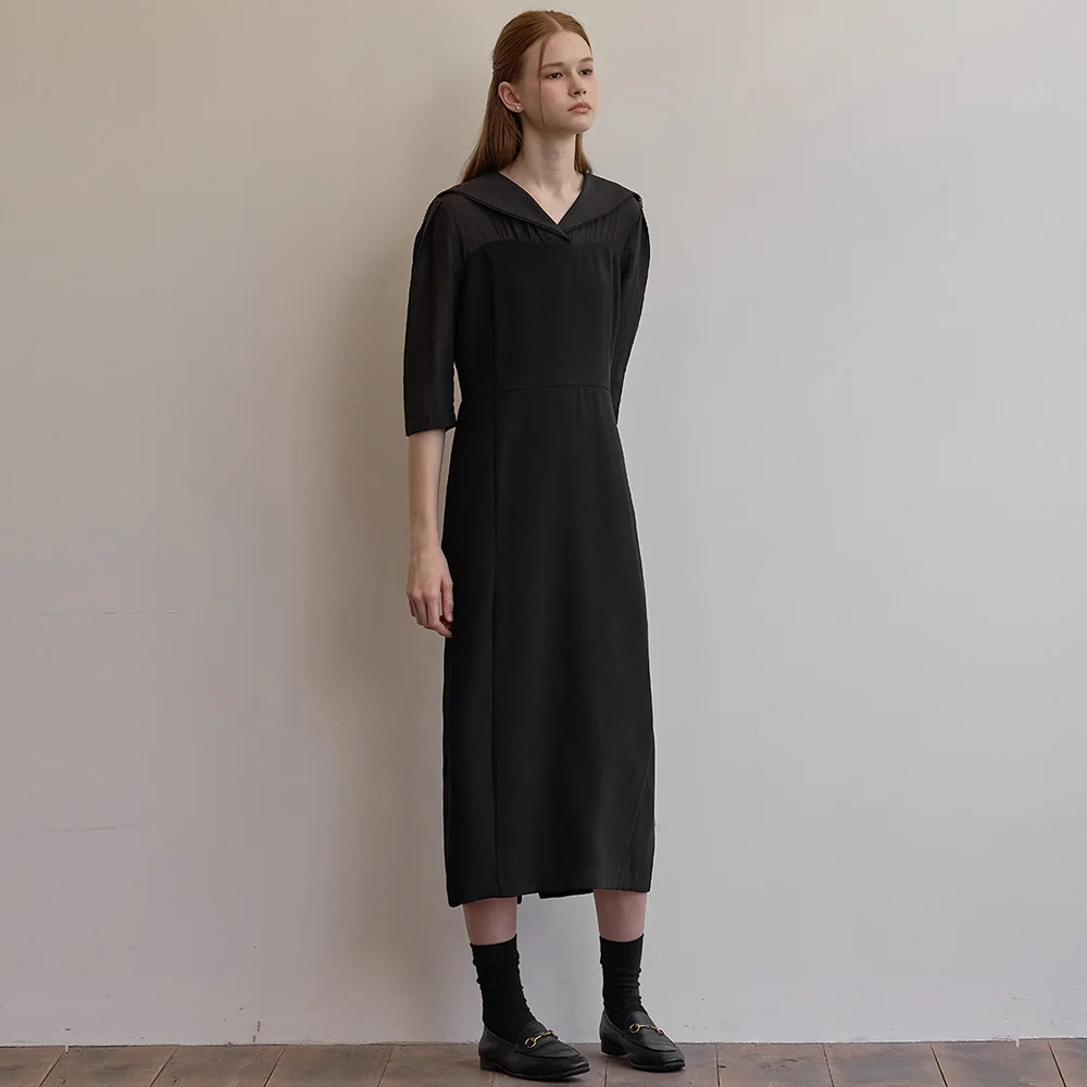 Sailor shirt layered dress - Black