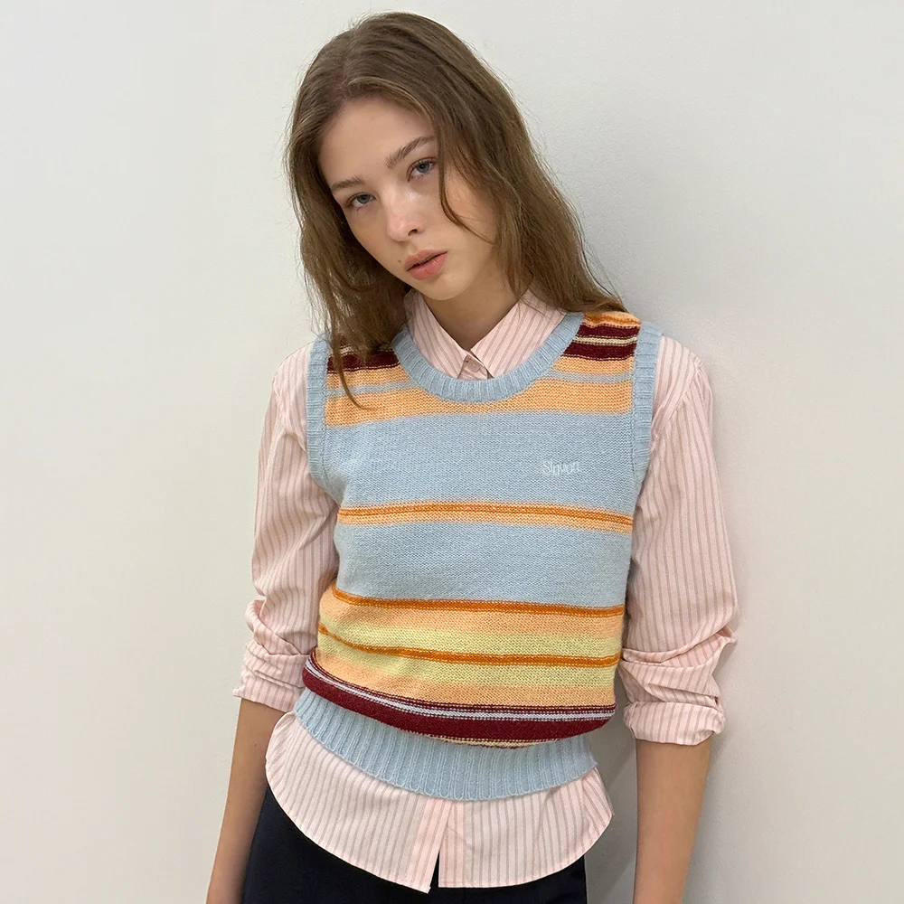 Sinoon Mix Stripe Knit Vest (Blue Mix)