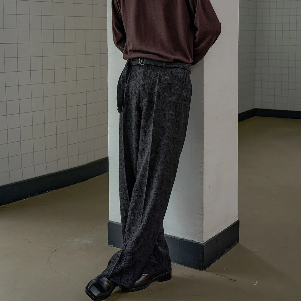 EXCLUSIVE BLACK JACQUARD WIDE SLACKS BLACK