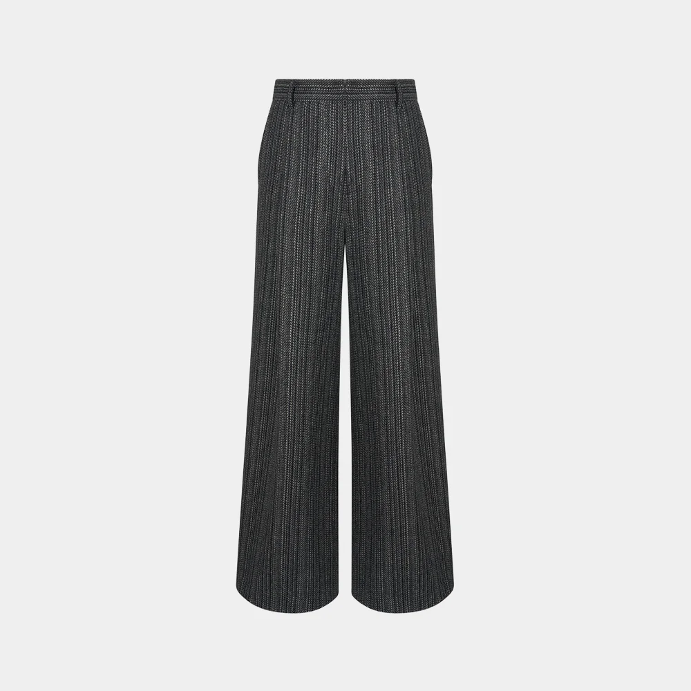 (M) WOOL HERRINGBONE WIDE PANTS - CHARCOAL