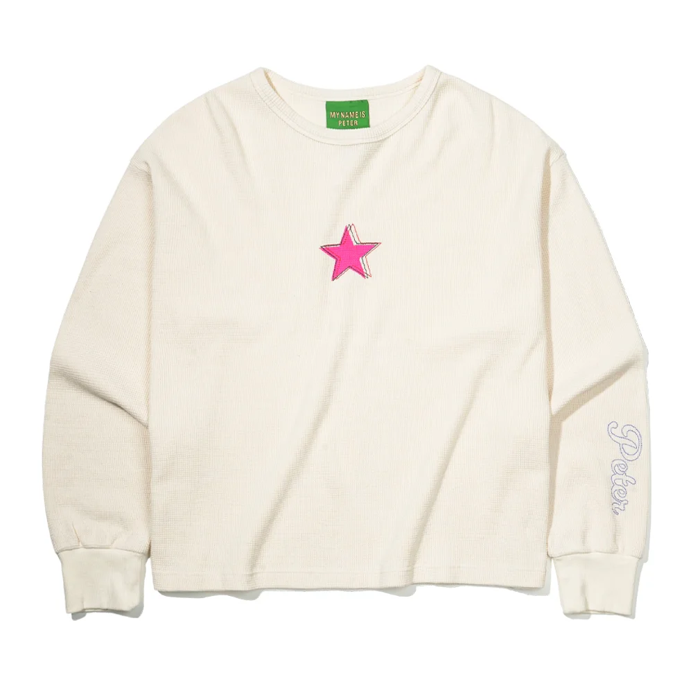STAR WAFFLE LONG SLEEVE T-SHIRT - IVORY