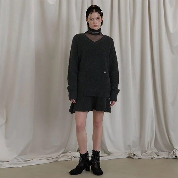 COLIN WOOL BOOKLE MINI KNIT SKIRT BLACK (SK-4874)