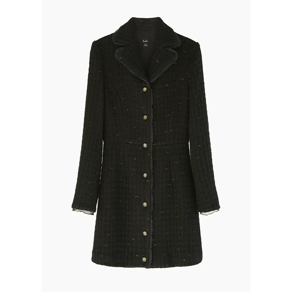 Wool Tweed Tailored Mini Dress_Gold Point Black