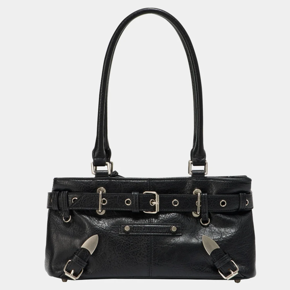 Belt Eyelet Strap Cross Mini Bag (Black)