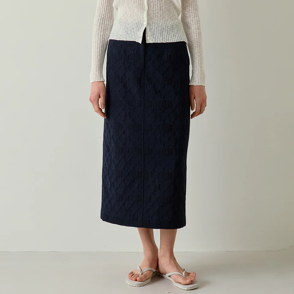 jacquard long skirt (navy)