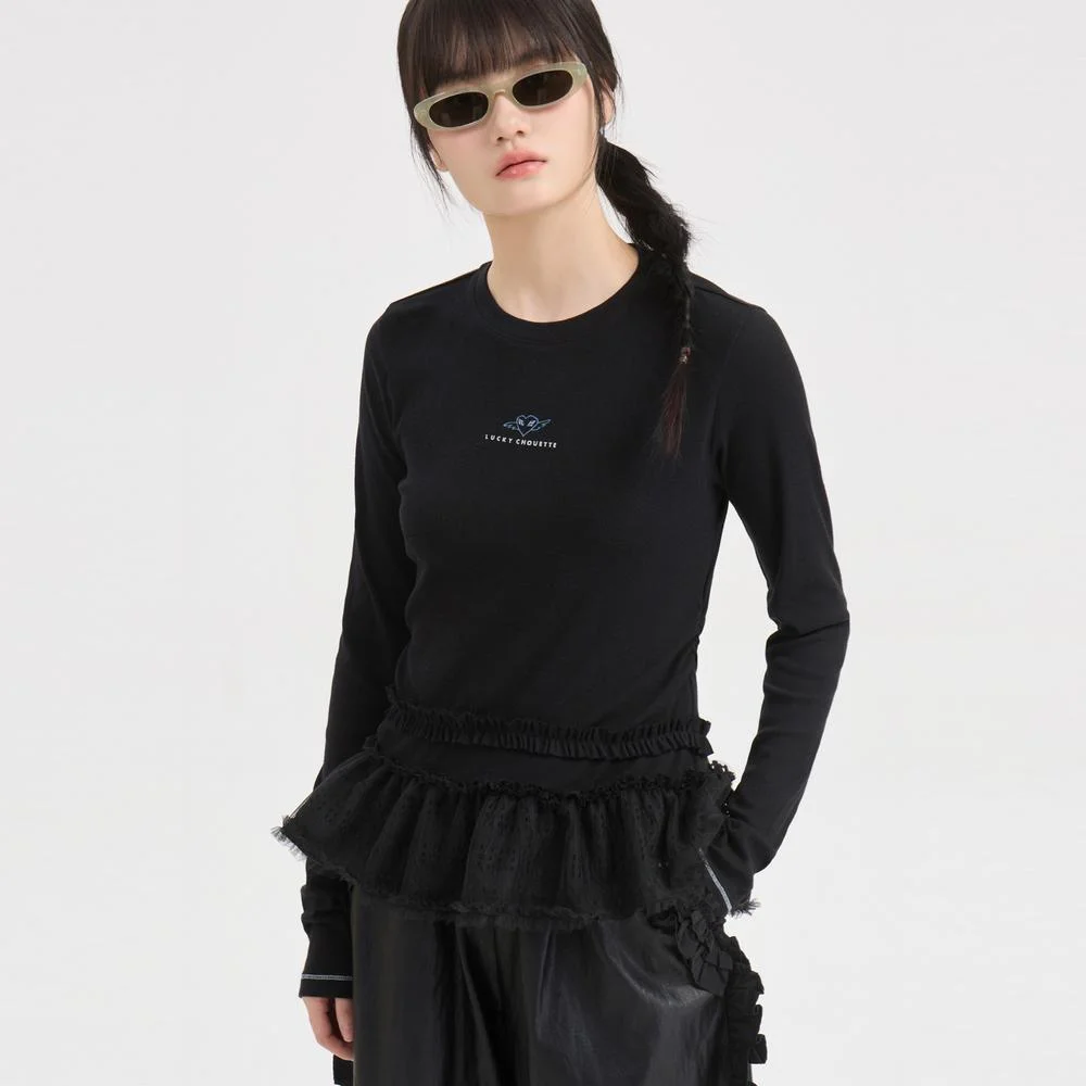 Lace Mix Long Sleeve T-shirt (black) LFTAS26120BKX