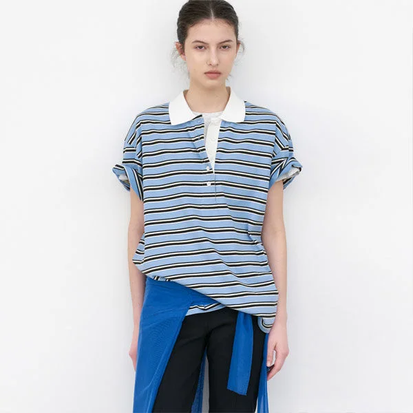 KNIT COLLAR STRIPE BOXY TEE (T-7213)