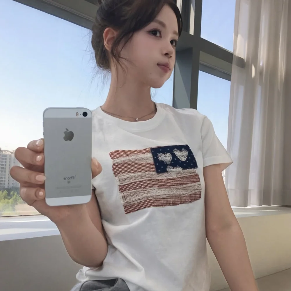 USA Banner lace patch T-shirt White
