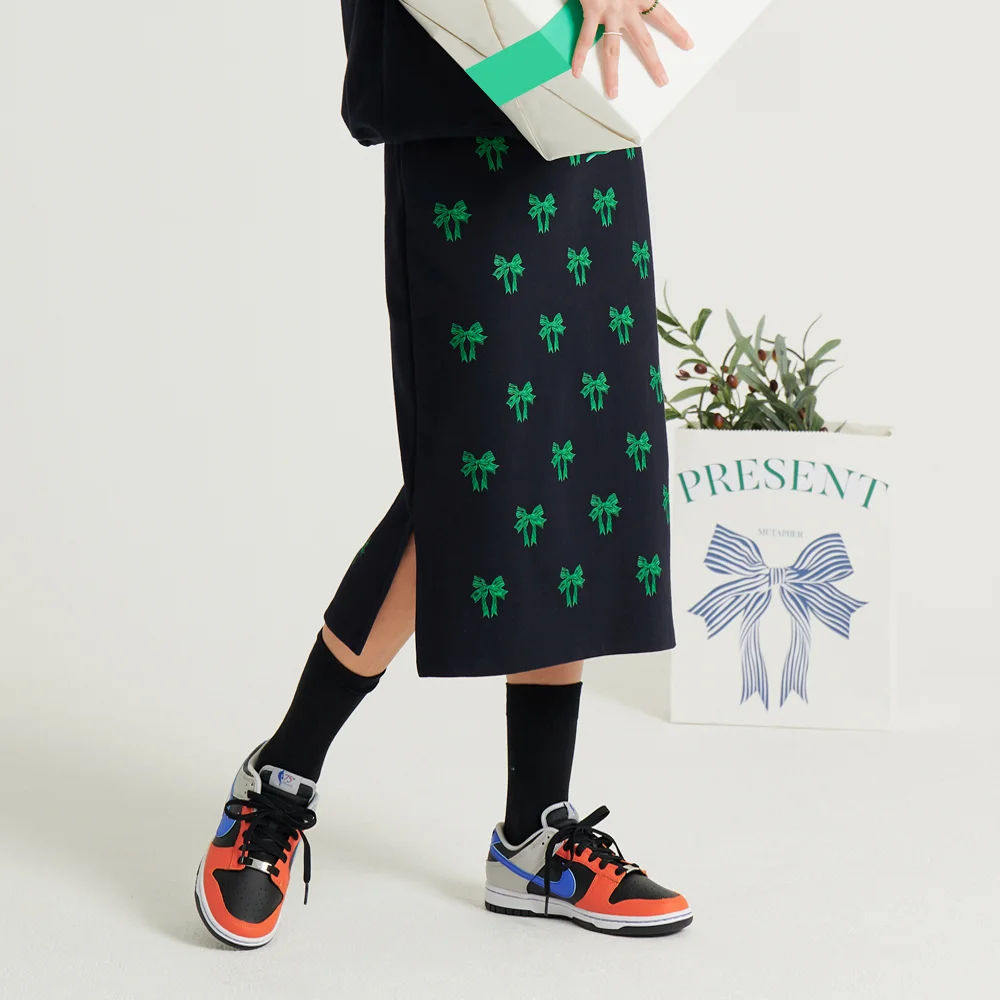 MET Ribbon Printing Skirt navy green